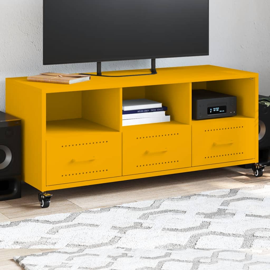 Meuble TV Gris Anthracite Mat en Acier - 100 cm-Mon Meuble TV-Jaune-1-16