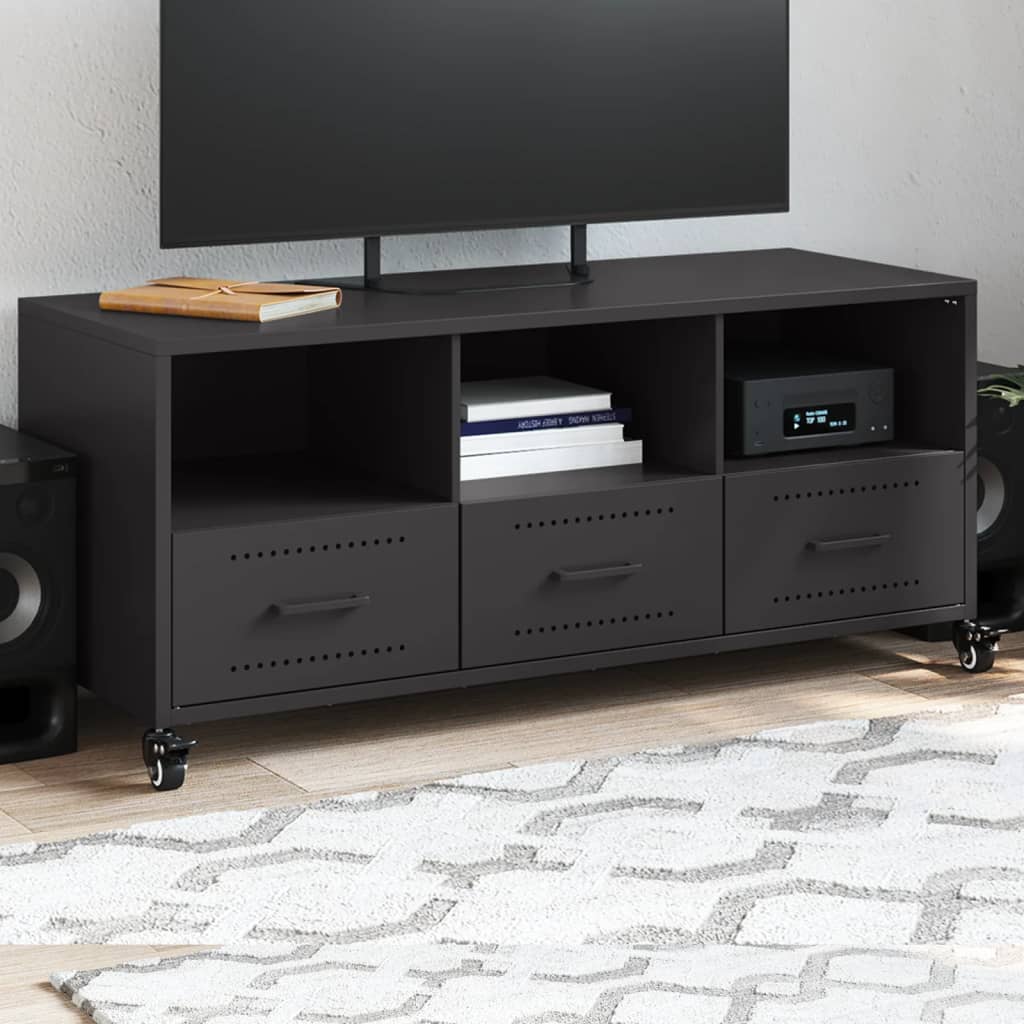 Meuble TV Gris Anthracite Mat en Acier - 100 cm-Mon Meuble TV-Noir-1-15