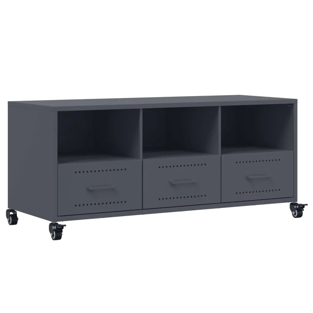 Meuble TV Gris Anthracite Mat en Acier - 100 cm-Mon Meuble TV-Noir-1-2