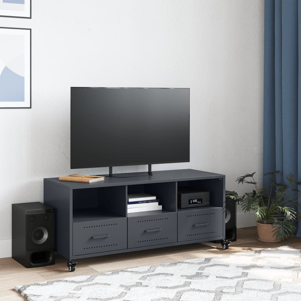 Meuble TV Gris Anthracite Mat en Acier - 100 cm-Mon Meuble TV-Noir-1-3