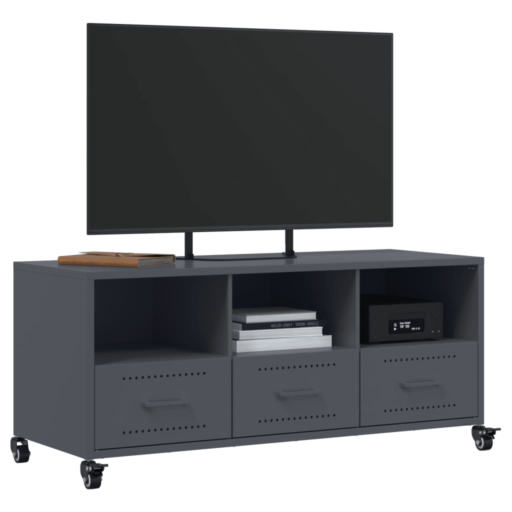 Meuble TV Gris Anthracite Mat en Acier - 100 cm-Mon Meuble TV-Noir-1-4