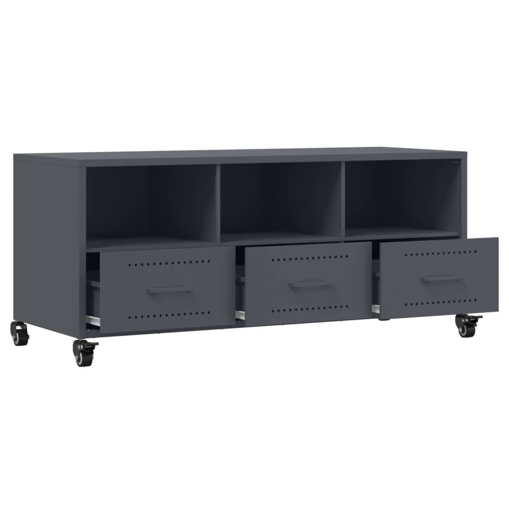 Meuble TV Gris Anthracite Mat en Acier - 100 cm-Mon Meuble TV-Noir-1-9