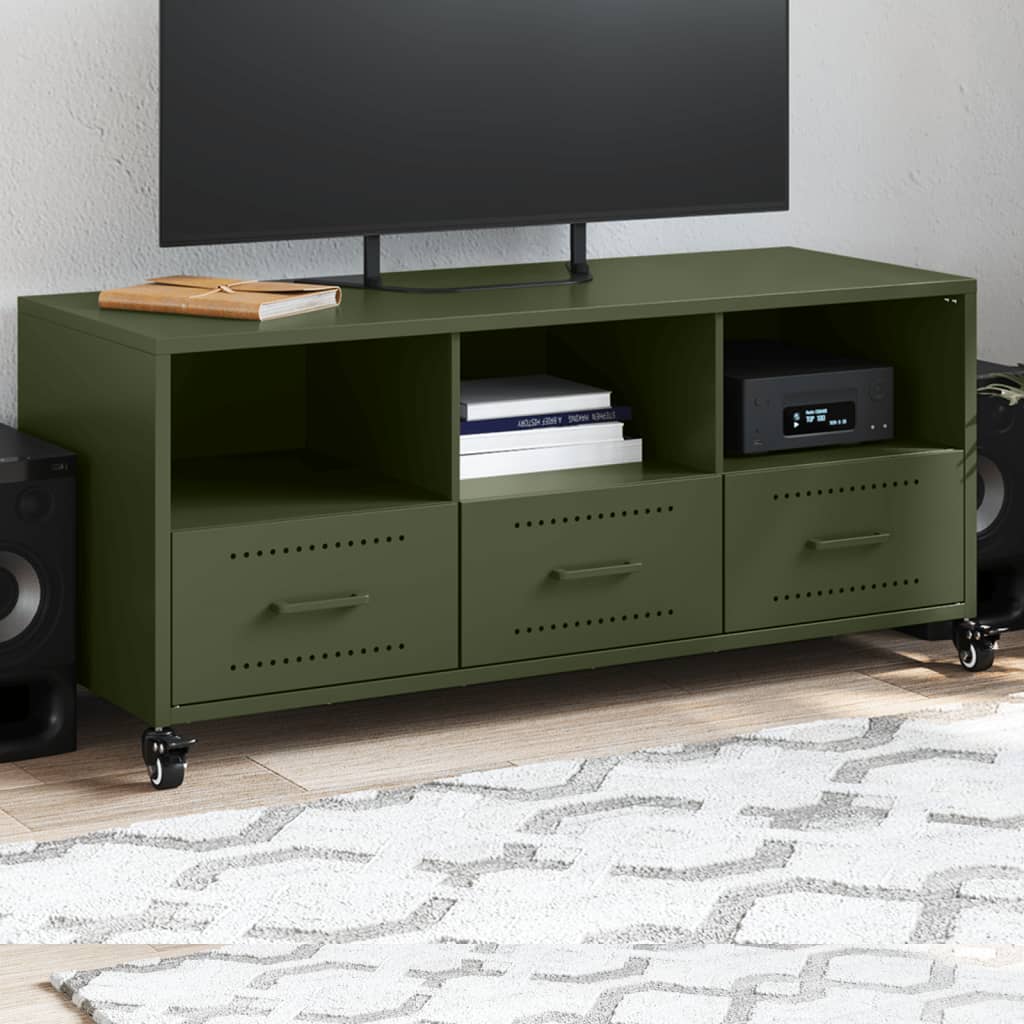 Meuble TV Gris Anthracite Mat en Acier - 100 cm-Mon Meuble TV-Vert-1-17