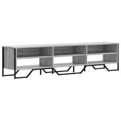 Meuble TV Gris avec Rangement Effet Bois - 180 cm