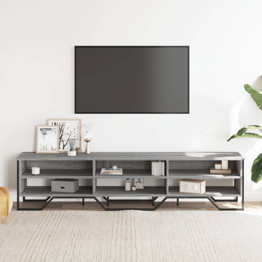 Meuble TV Gris avec Rangement Effet Bois - 180 cm-Mon Meuble TV-Chêne sonoma-122 cm-1-3