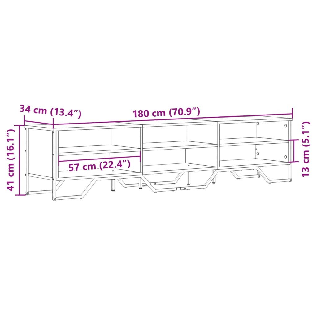 Meuble TV Gris avec Rangement Effet Bois - 180 cm-Mon Meuble TV-Chêne sonoma-122 cm-1-9
