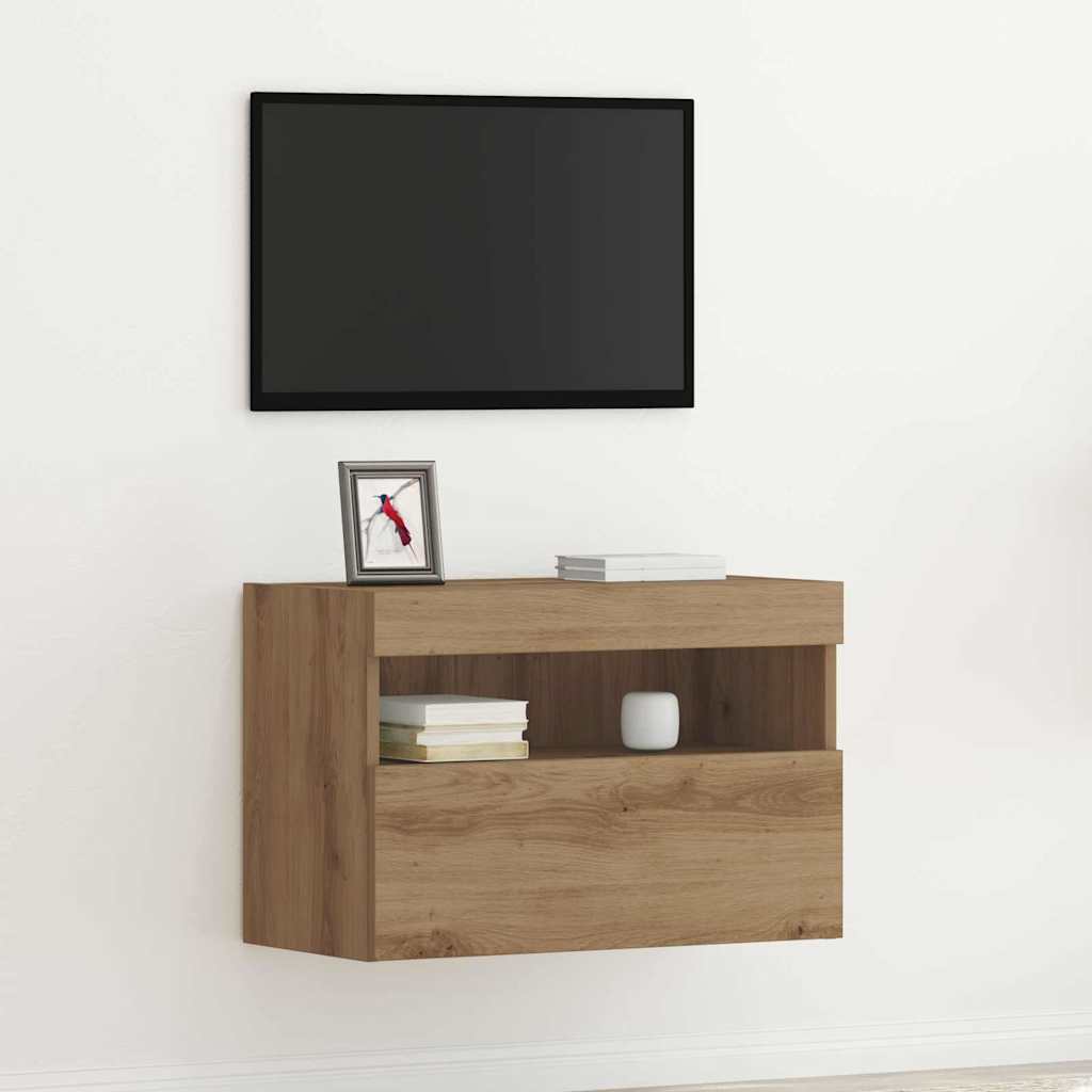 Meuble TV Gris Béton avec LED - 60 cm-Mon Meuble TV-Chêne artisanal-40 cm-1-27