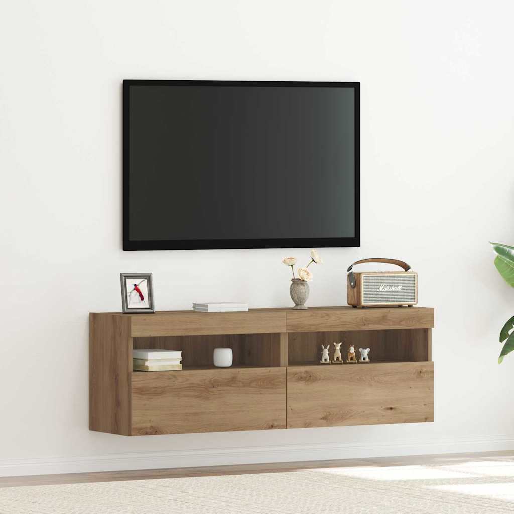 Meuble TV Gris Béton avec LED - 60 cm-Mon Meuble TV-Chêne artisanal-40 cm-2-14