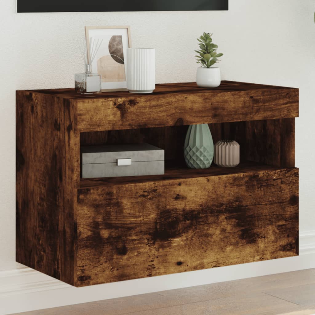 Meuble TV Gris Béton avec LED - 60 cm-Mon Meuble TV-Chêne fumé-40 cm-1-19