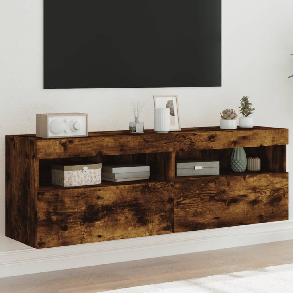 Meuble TV Gris Béton avec LED - 60 cm-Mon Meuble TV-Chêne fumé-40 cm-2-31