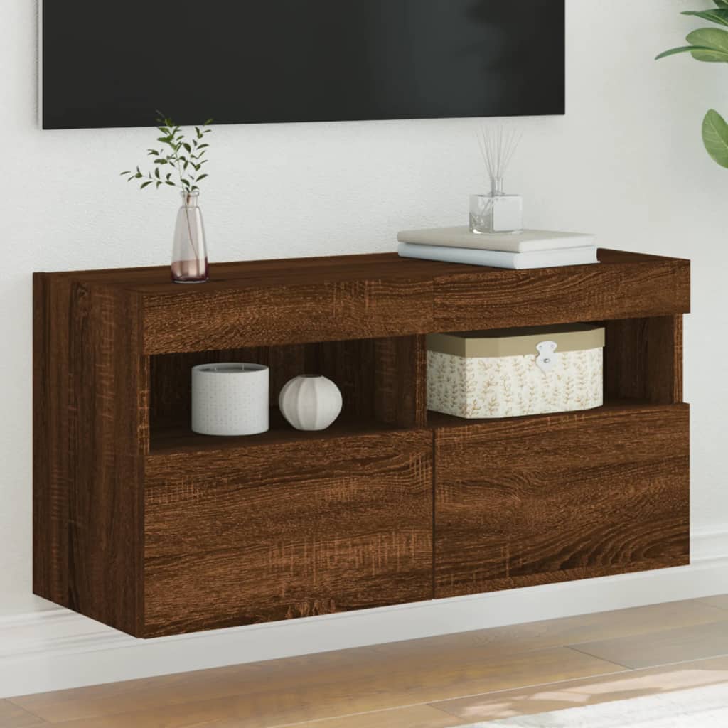 Meuble TV Gris Béton avec LED - 60 cm-Mon Meuble TV-Chêne marron-80 cm-1-25