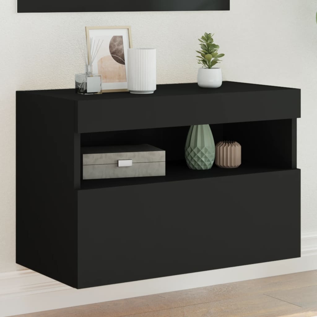Meuble TV Gris Béton avec LED - 60 cm-Mon Meuble TV-Noir-40 cm-1-24
