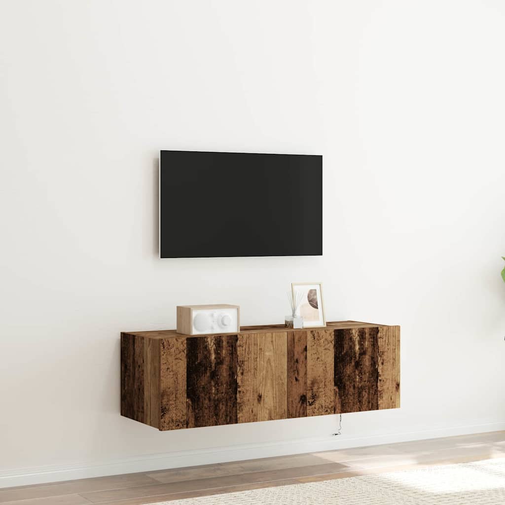 Meuble TV Gris Béton et Blanc Mural - 60 cm-Mon Meuble TV-Bois ancien-1-100 x 35 x 31 cm-13