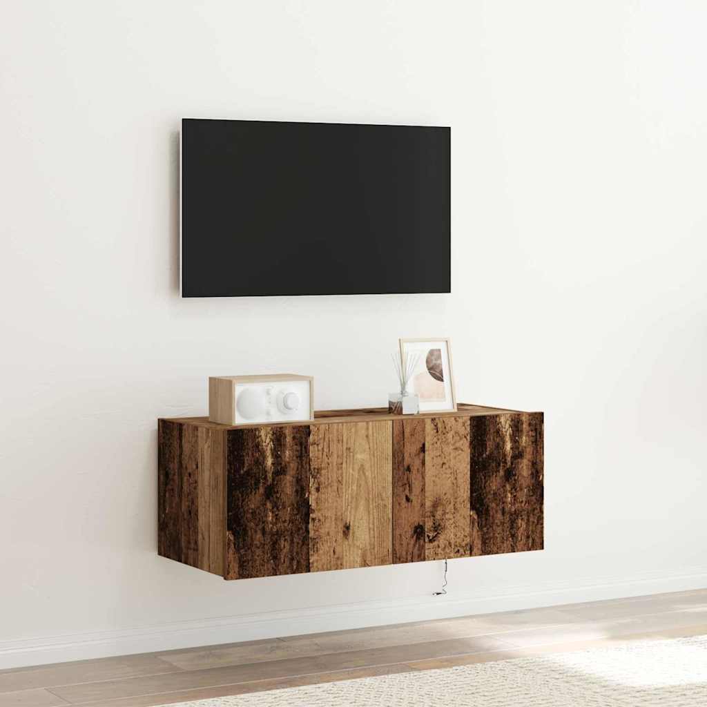 Meuble TV Gris Béton et Blanc Mural - 60 cm-Mon Meuble TV-Bois ancien-1-80 x 35 x 31 cm-72