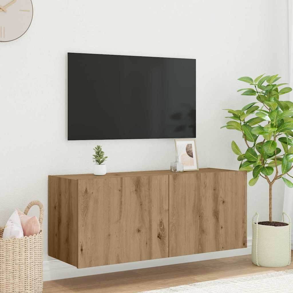 Meuble TV Gris Béton et Blanc Mural - 60 cm-Mon Meuble TV-chêne artisanal-1-100 x 35 x 41 cm-75