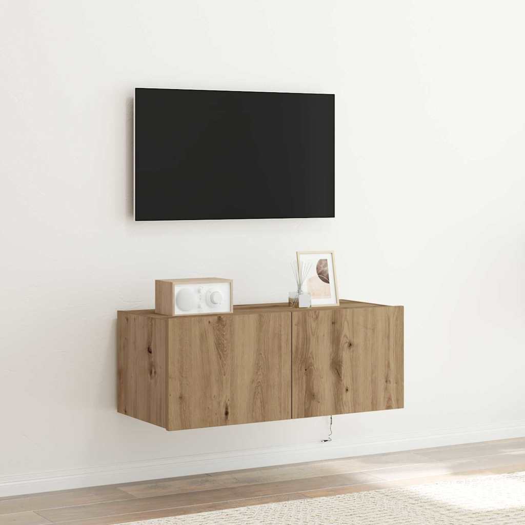 Meuble TV Gris Béton et Blanc Mural - 60 cm-Mon Meuble TV-chêne artisanal-1-80 x 35 x 31 cm-76