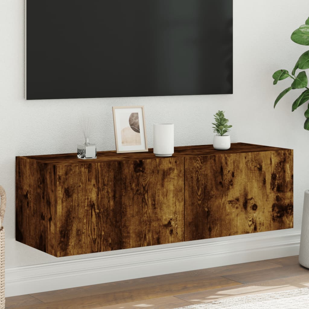 Meuble TV Gris Béton et Blanc Mural - 60 cm-Mon Meuble TV-Chêne fumé-1-100 x 35 x 31 cm-27