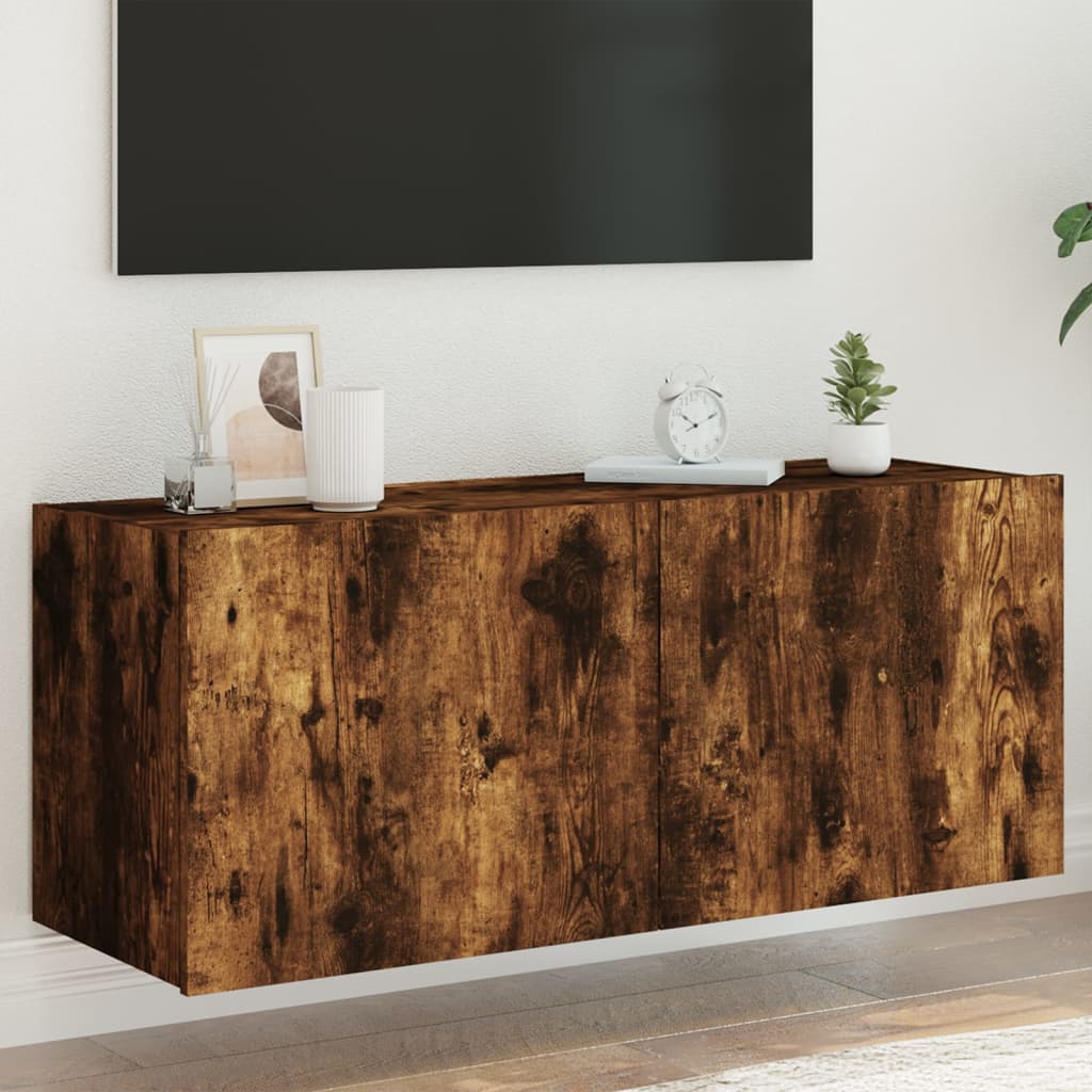 Meuble TV Gris Béton et Blanc Mural - 60 cm-Mon Meuble TV-Chêne fumé-1-100 x 35 x 41 cm-37
