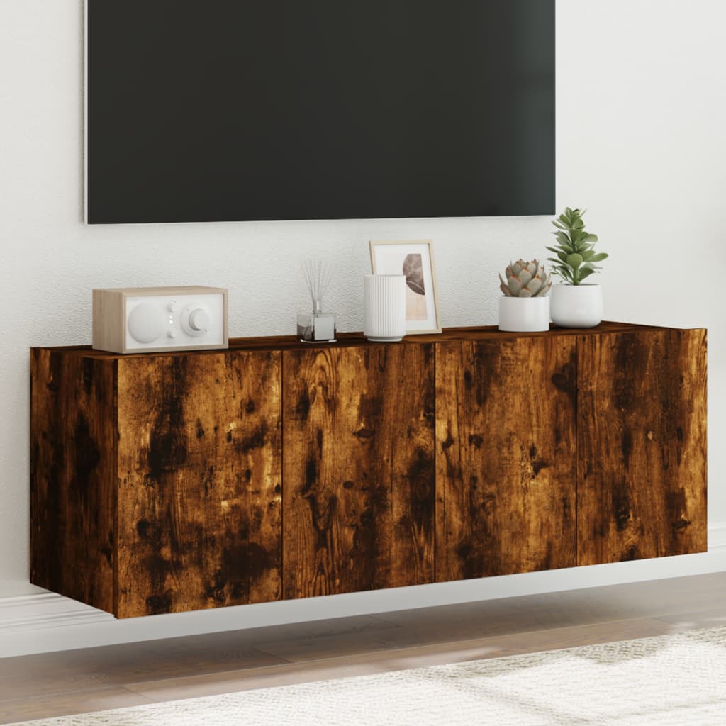 Meuble TV Gris Béton et Blanc Mural - 60 cm-Mon Meuble TV-Chêne fumé-2-60 x 35 x 41 cm-92