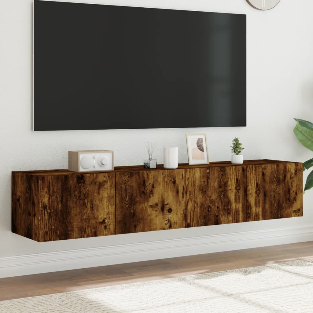Meuble TV Gris Béton et Blanc Mural - 60 cm-Mon Meuble TV-Chêne fumé-2-80 x 35 x 31 cm-90