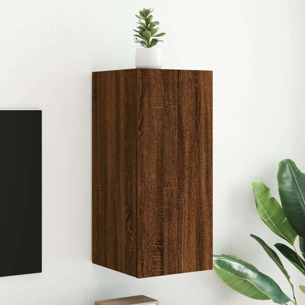 Meuble TV Gris Béton et Blanc Mural - 60 cm-Mon Meuble TV-Chêne marron-1-30.5 x 35 x 70 cm-51
