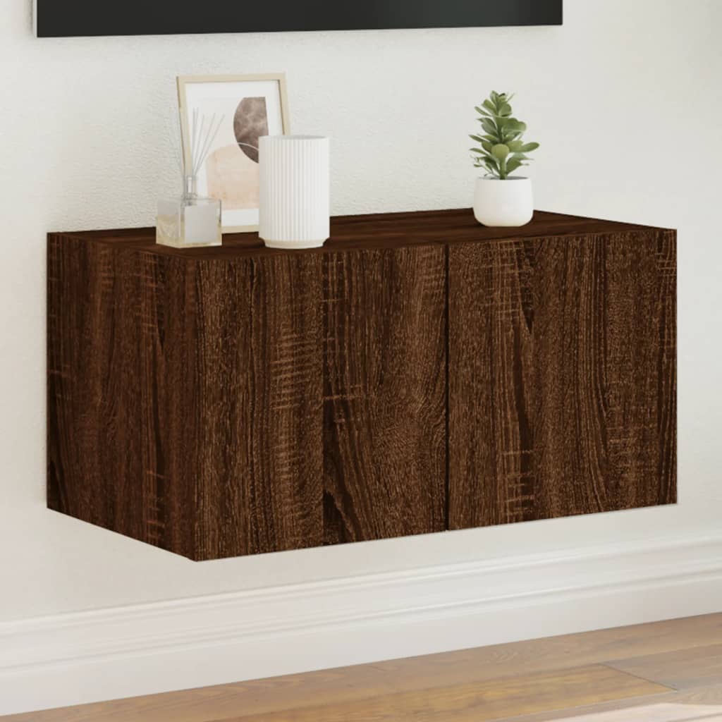 Meuble TV Gris Béton et Blanc Mural - 60 cm-Mon Meuble TV-Chêne marron-1-60 x 35 x 31 cm-26