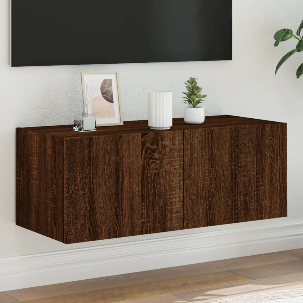 Meuble TV Gris Béton et Blanc Mural - 60 cm-Mon Meuble TV-Chêne marron-1-80 x 35 x 31 cm-21