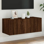 Meuble TV Gris Béton et Blanc Mural - 60 cm-Mon Meuble TV-Chêne marron-1-80 x 35 x 31 cm-21