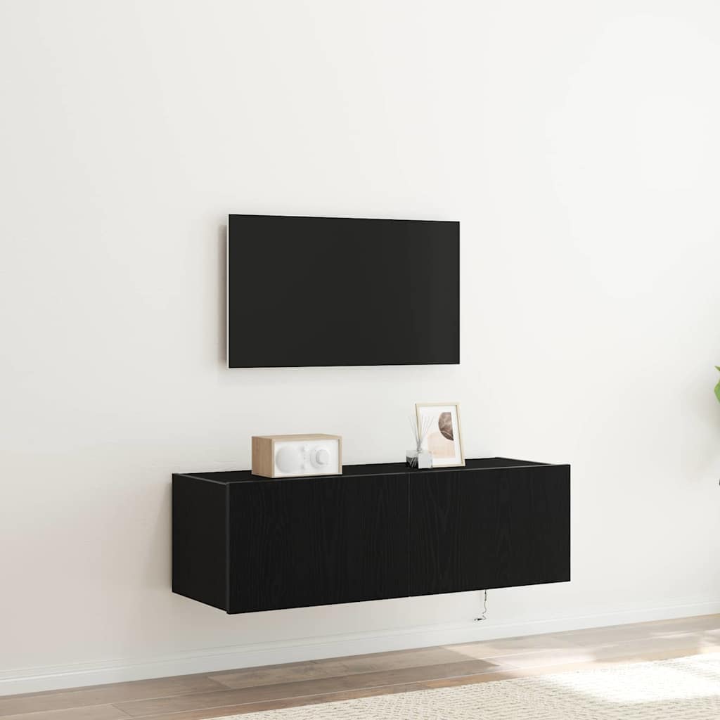Meuble TV Gris Béton et Blanc Mural - 60 cm-Mon Meuble TV-Chêne noir-1-100 x 35 x 31 cm-79