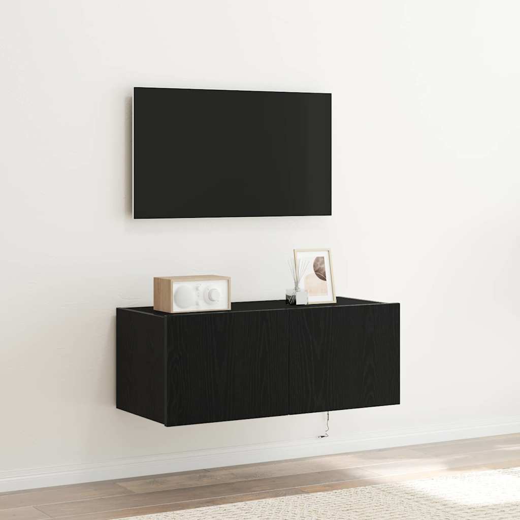 Meuble TV Gris Béton et Blanc Mural - 60 cm-Mon Meuble TV-Chêne noir-1-80 x 35 x 31 cm-73