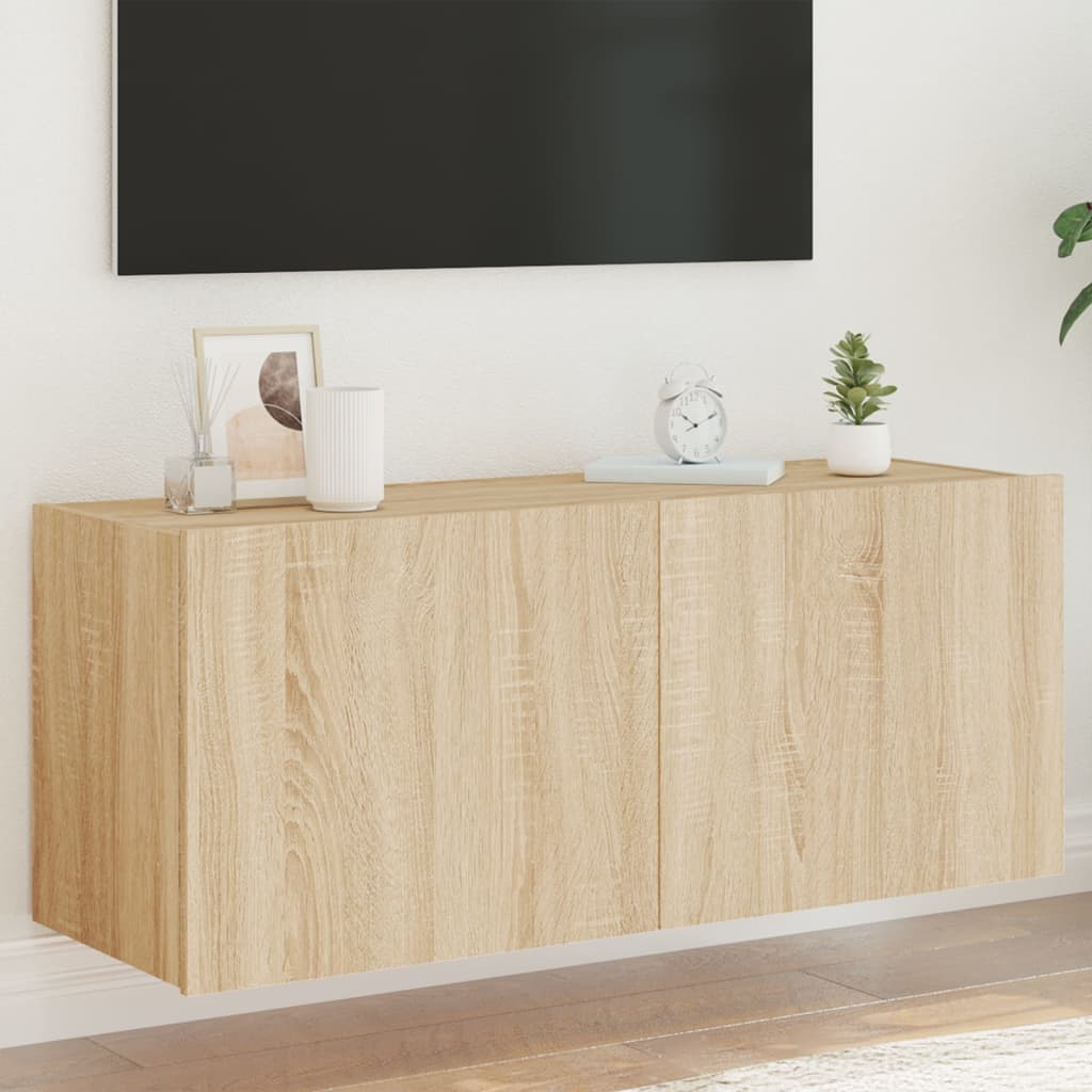 Meuble TV Gris Béton et Blanc Mural - 60 cm-Mon Meuble TV-Chêne sonoma-1-100 x 35 x 41 cm-36