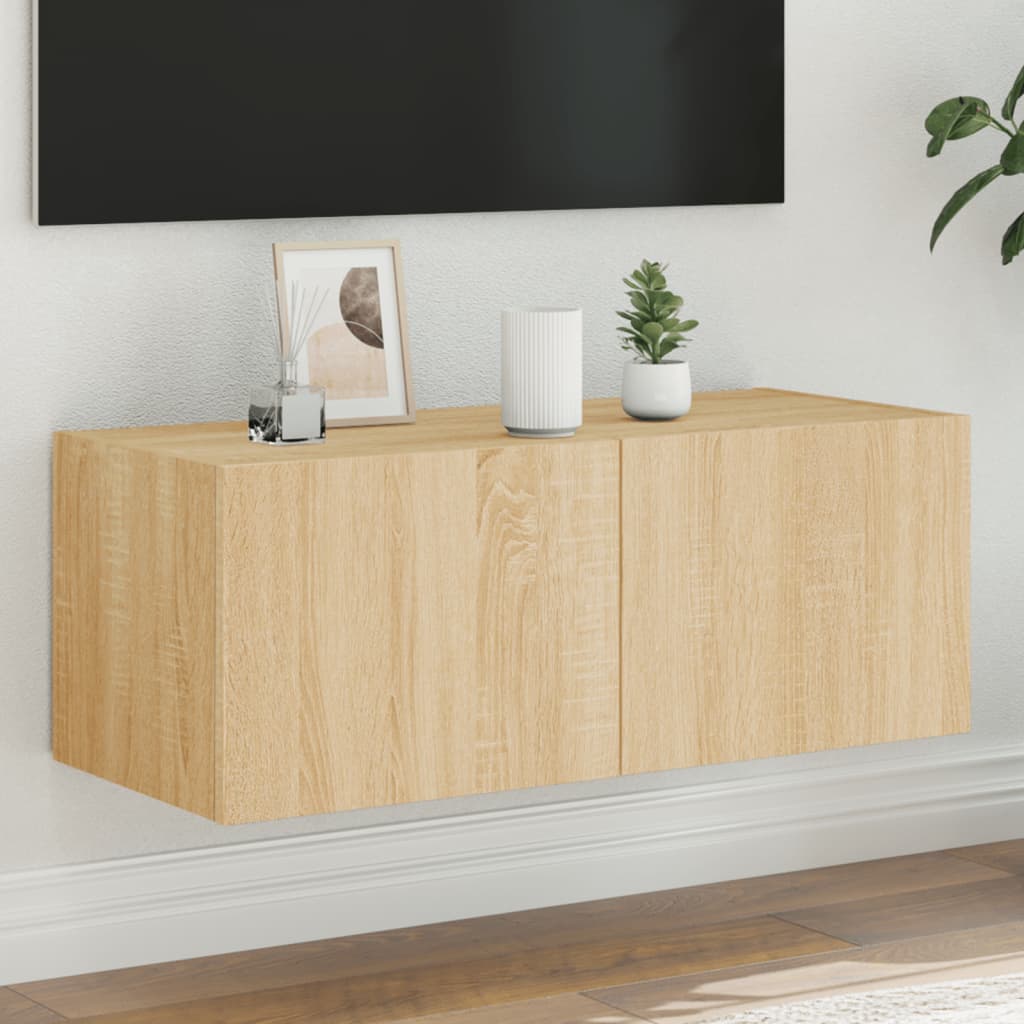Meuble TV Gris Béton et Blanc Mural - 60 cm-Mon Meuble TV-Chêne sonoma-1-80 x 35 x 31 cm-25