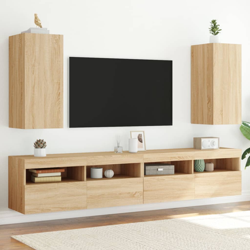 Meuble TV Gris Béton et Blanc Mural - 60 cm-Mon Meuble TV-Chêne sonoma-2-30.5 x 35 x 70 cm-103