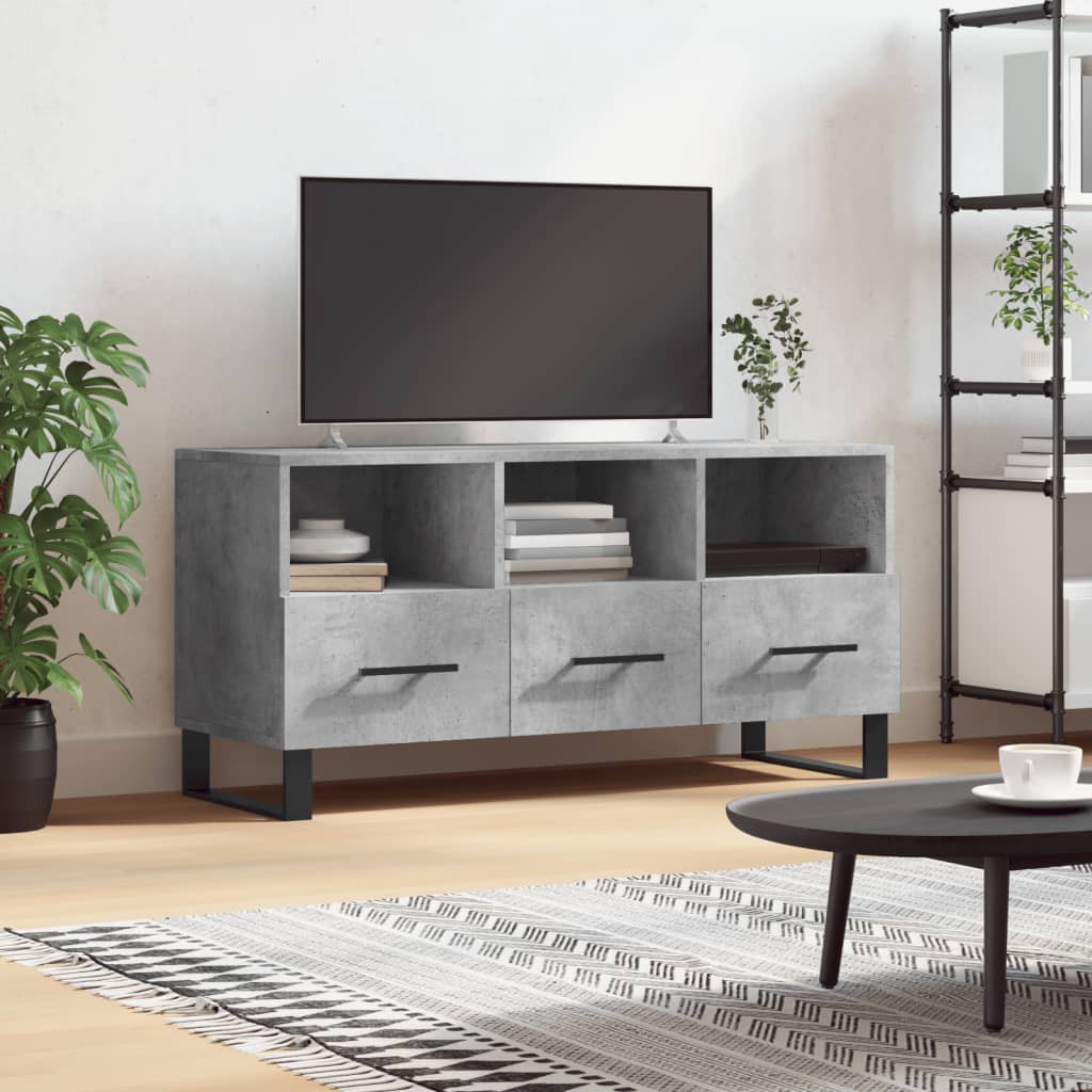 Meuble TV Gris Ciment et Métal - 102 cm-Mon Meuble TV-Gris béton-14