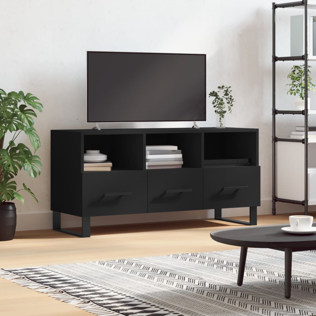Meuble TV Gris Ciment et Métal - 102 cm-Mon Meuble TV-Noir-13