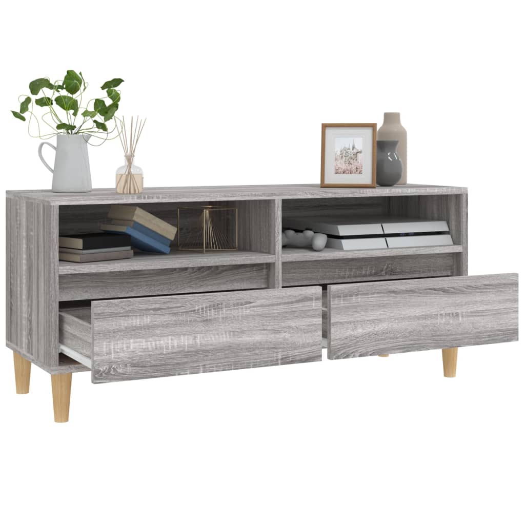 Meuble TV Gris Clair Effet Bois - 100 cm-Mon Meuble TV-5