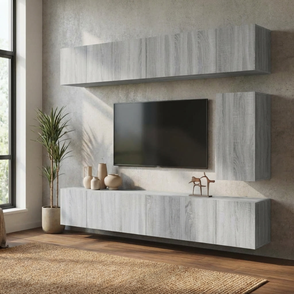 meuble-tv-gris-clair-effet-bois-7-pieces-decor