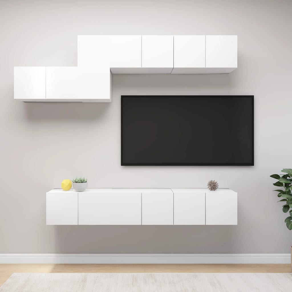 Meuble TV Gris Clair Effet Bois - 7 Pièces-Mon Meuble TV-Blanc-15