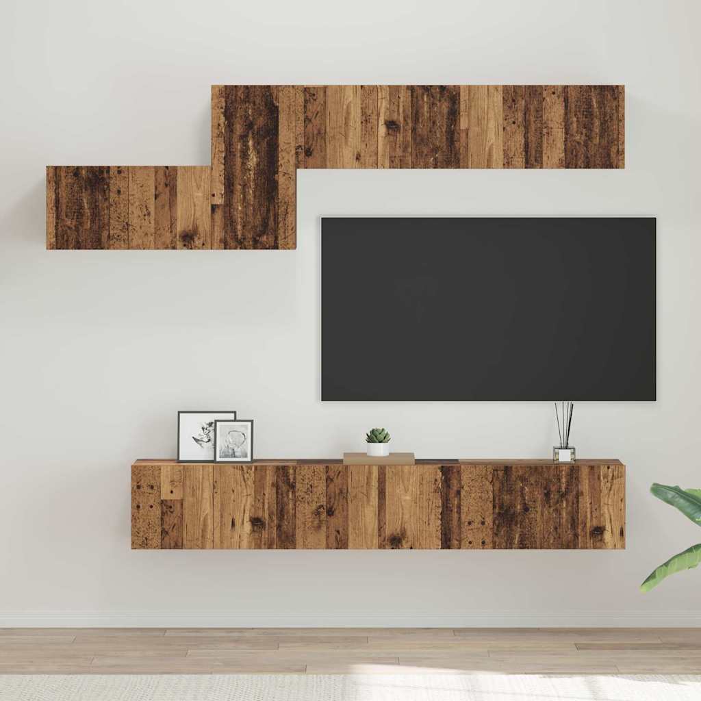 Meuble TV Gris Clair Effet Bois - 7 Pièces-Mon Meuble TV-Bois ancien-21