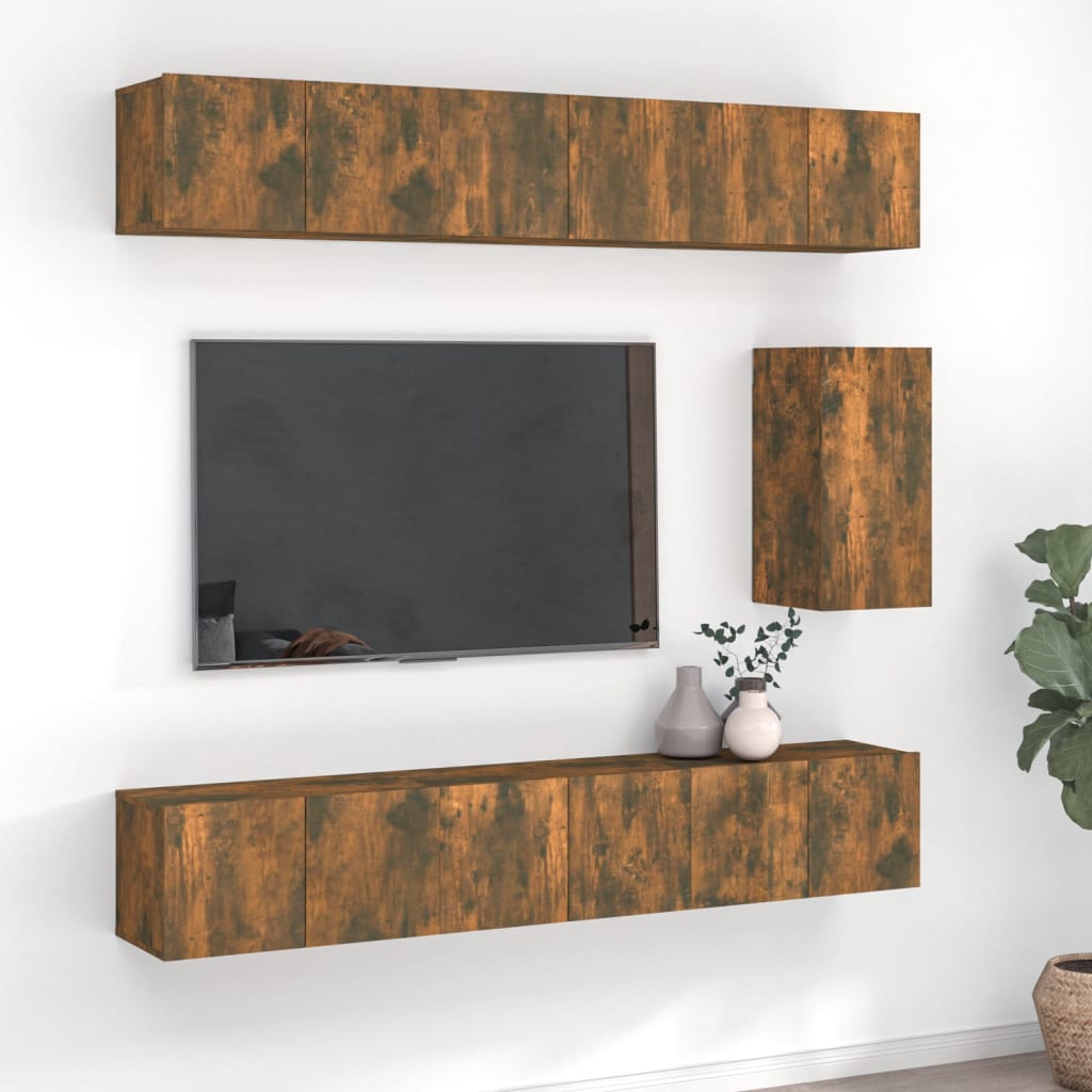 Meuble TV Gris Clair Effet Bois - 7 Pièces-Mon Meuble TV-Chêne fumé-18