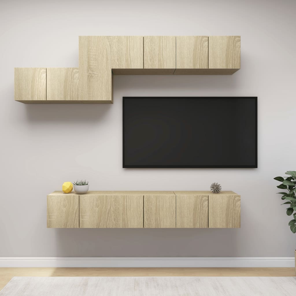 Meuble TV Gris Clair Effet Bois - 7 Pièces-Mon Meuble TV-Chêne sonoma-16
