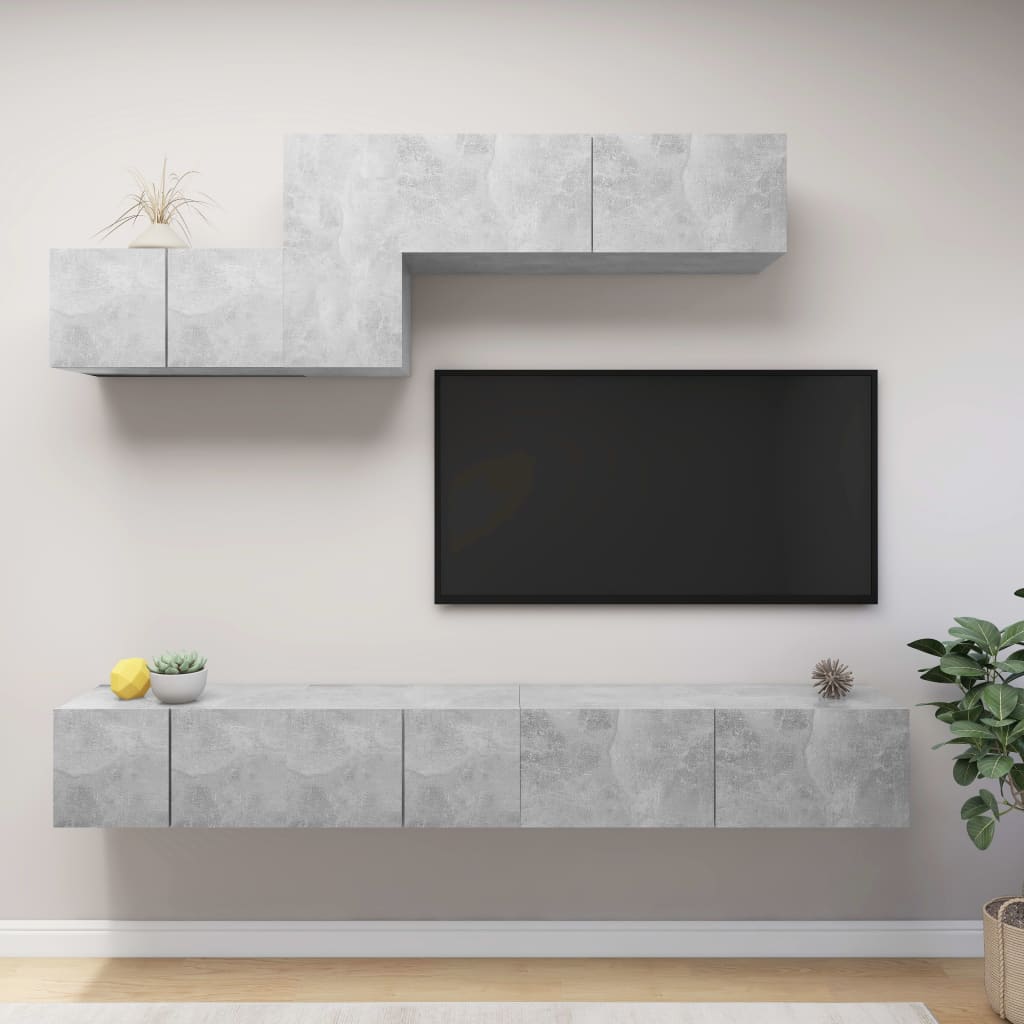 Meuble TV Gris Clair Effet Bois - 7 Pièces-Mon Meuble TV-Gris béton-14