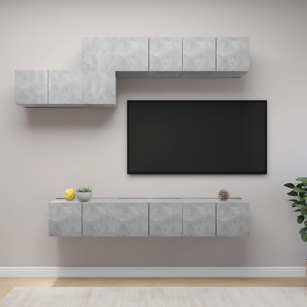 Meuble TV Gris Clair Effet Bois - 7 Pièces-Mon Meuble TV-Gris béton-17