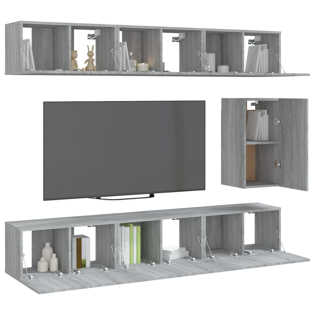 Meuble TV Gris Clair Effet Bois - 7 Pièces-Mon Meuble TV-Gris béton-3