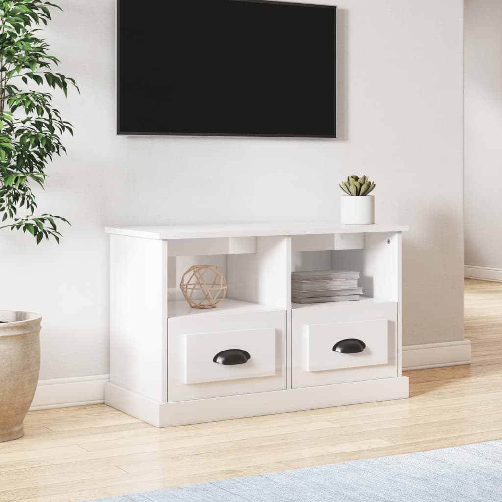 Meuble TV Gris Clair et Effet Bois - 80 cm-Mon Meuble TV-Blanc brillant-1-80 x 35 x 50 cm-11