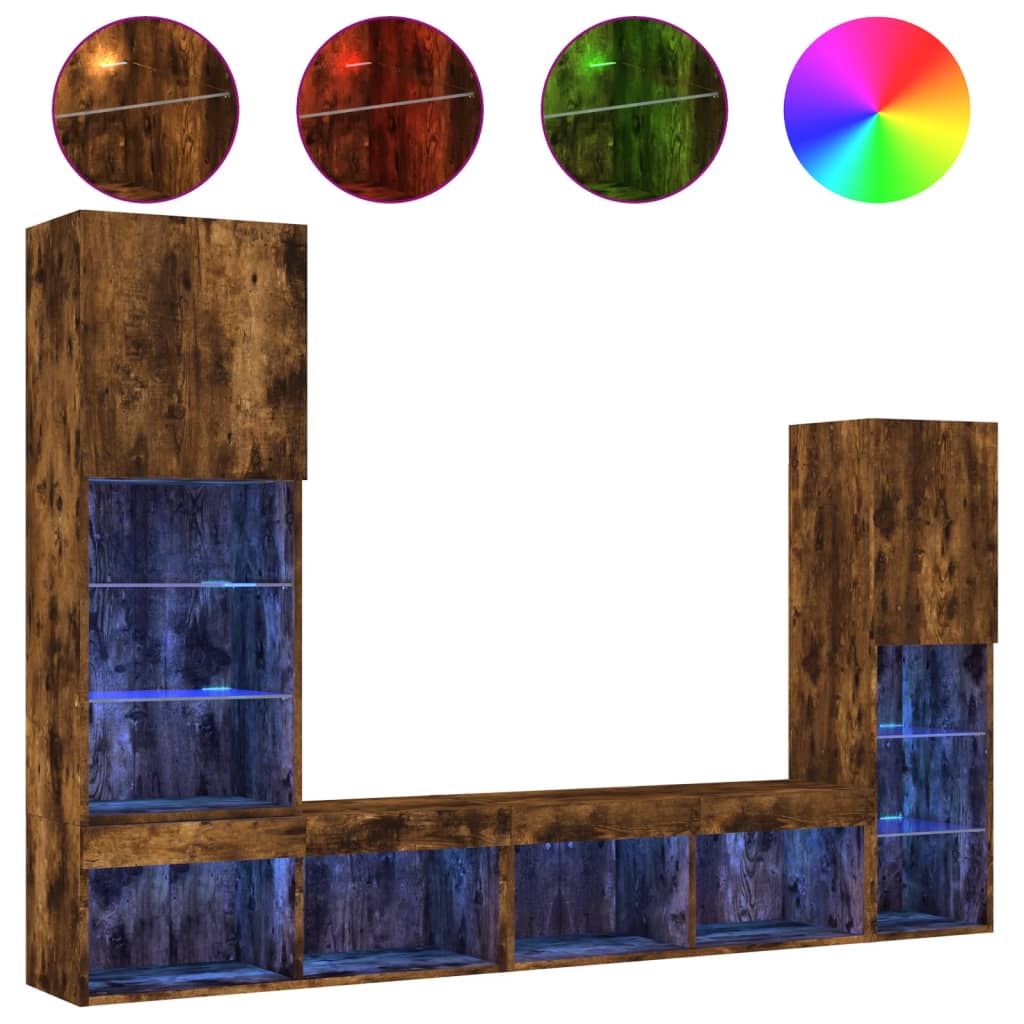 Meuble TV Gris Effet Béton avec LED - 4 Pièces-Mon Meuble TV-3