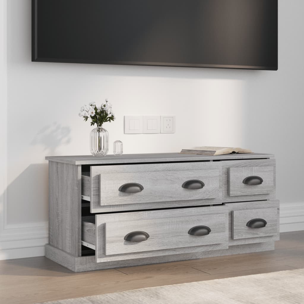 Meuble TV Gris Effet Bois - 100 cm-Mon Meuble TV-Blanc-1-3