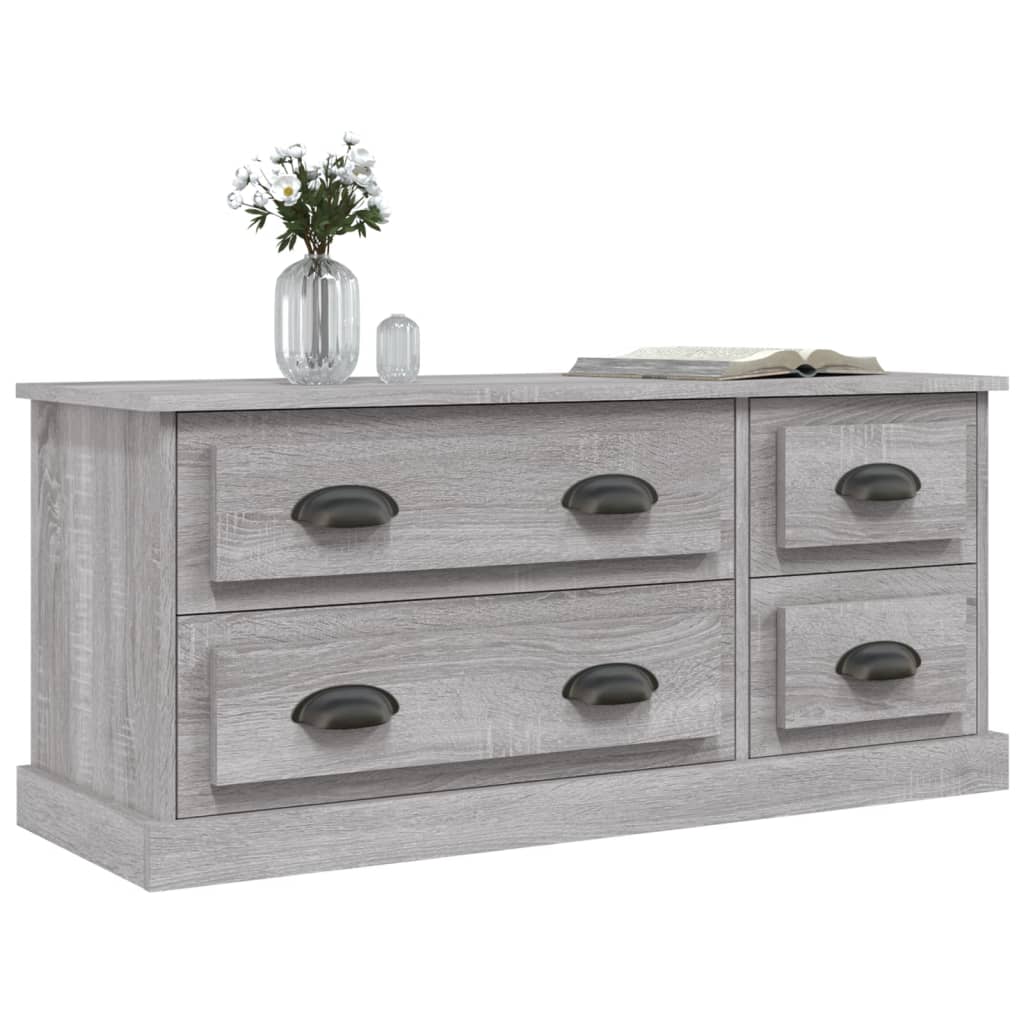 Meuble TV Gris Effet Bois - 100 cm-Mon Meuble TV-Blanc-1-4