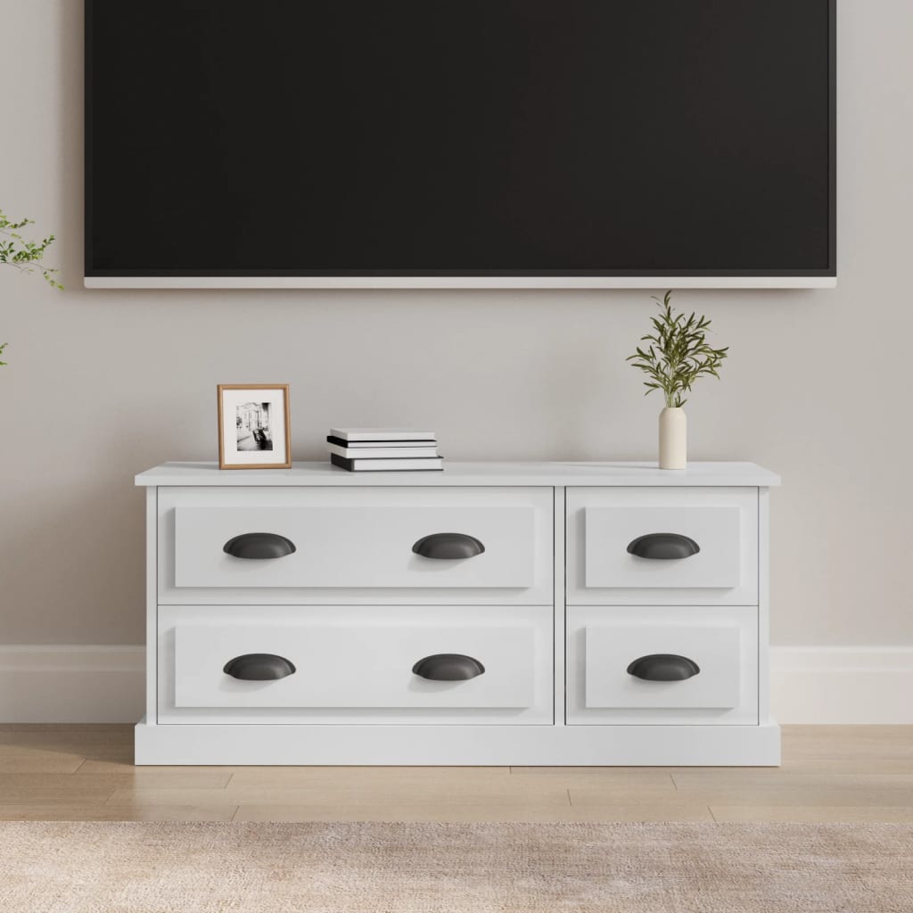 Meuble TV Gris Effet Bois - 100 cm-Mon Meuble TV-Blanc brillant-1-14