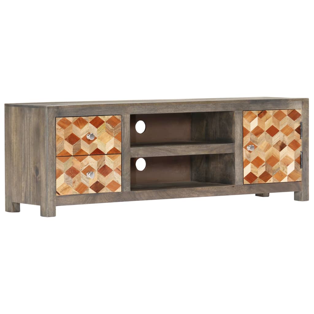 Meuble TV Gris en Bois Massif de Manguier - 120 cm-Mon Meuble TV-10